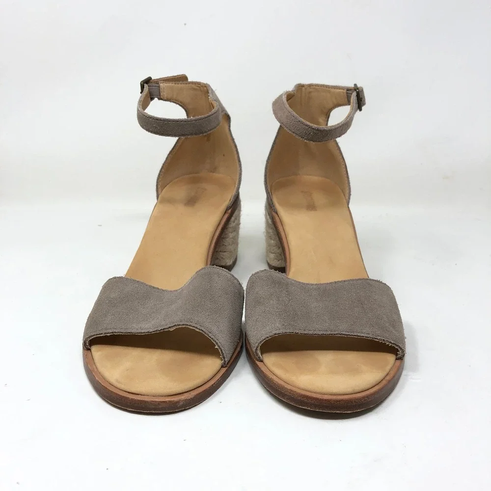 Soludos Womens 9 Capri Espadrille Heel Sandals Gray Taupe Suede Ankle Strap